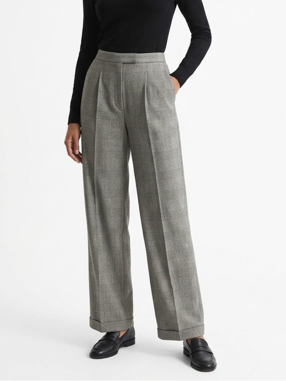 VTG Lauren Ralph L 100% Worsted Wool Plaid Trousers Made in USA Wide Leg Cuffed